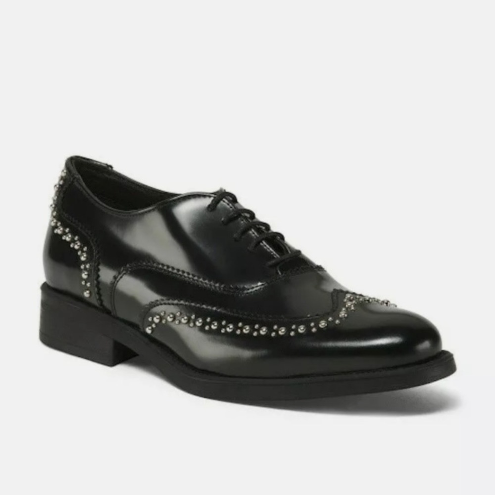 Nwot Boemos Black Leather Studded Oxford Shoes